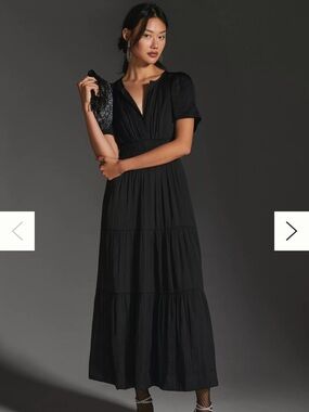 coco chanel the little black dress 1926 Hutch Nia Short-Sleeve V-Neck Maxi Dress by Anthropologie